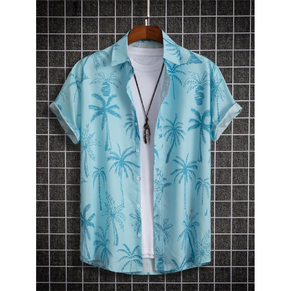 Summerlandscape Printed Pattern Beach Men's Lapel Shirt Short Sleeve Outdoor Vacation Shirts Tops Oversize Loose Men Clothing