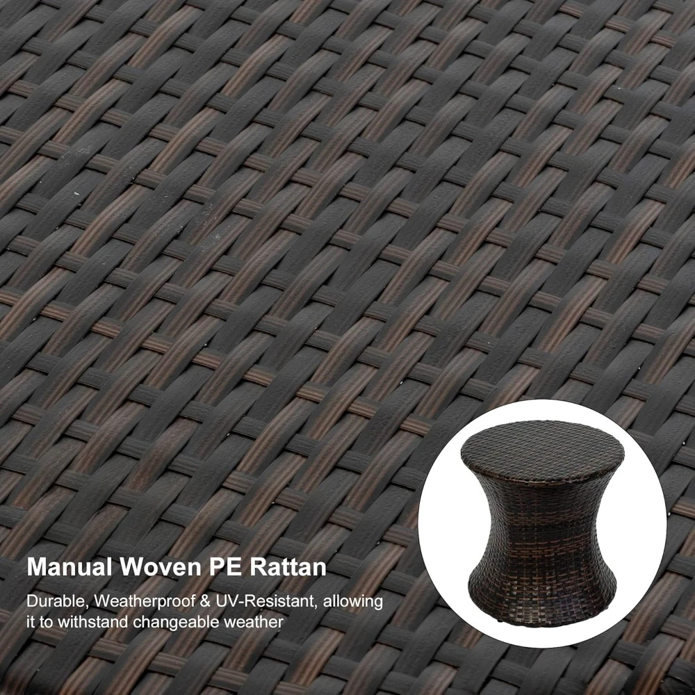 Small Side Table Patio Rattan End Table  Hourglass Wicker Accent Tables Steel Frame Lightweight