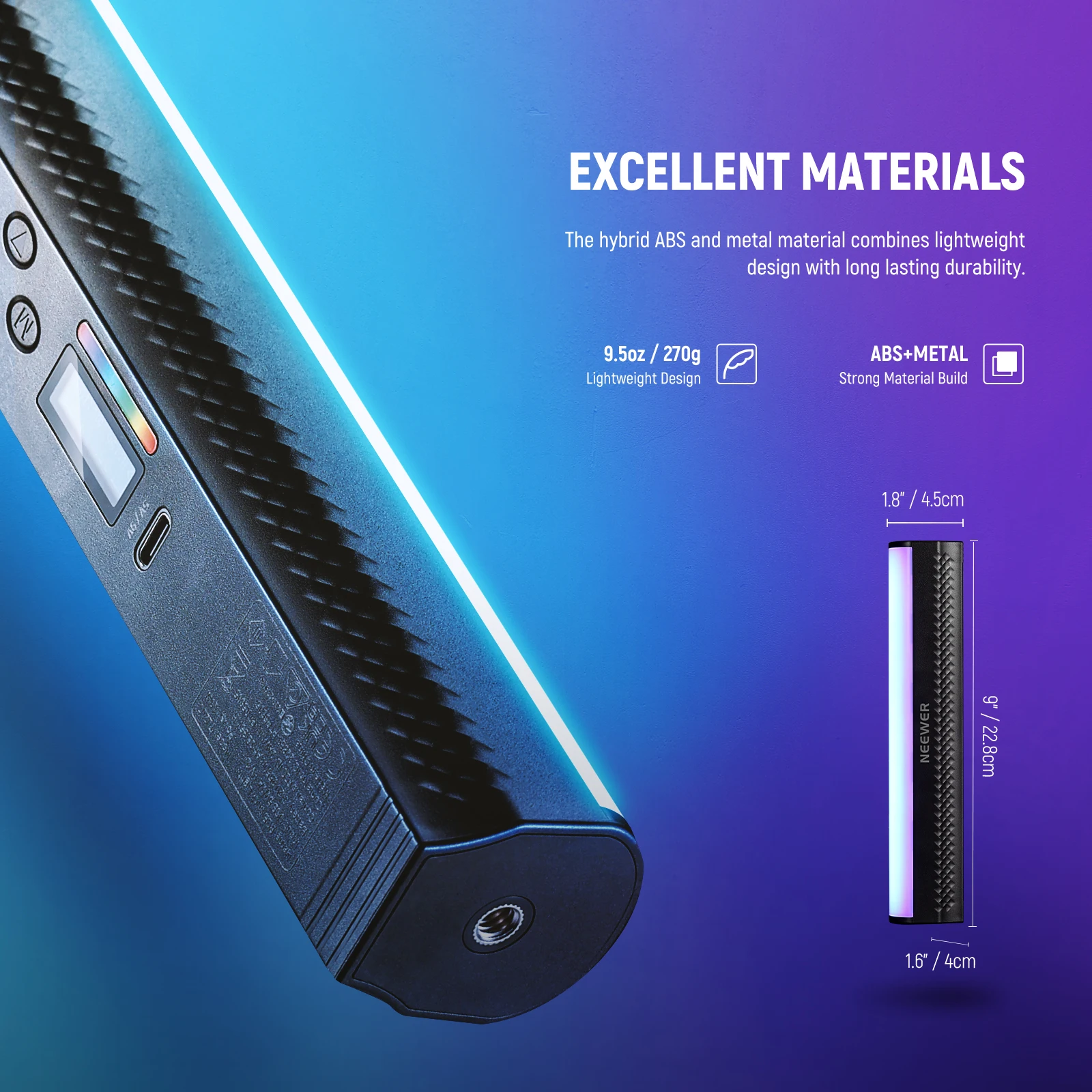 NEEWER RGB-Lichtstab mit APP-Steuerung, magnetischer Handheld-Fotografie-Video-Lichtstab, 2500 K ~ 8500 K, vollfarbige LED-Röhrenleiste – Detail 7