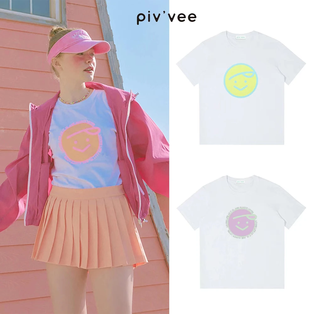 Korea Women's Golf Clothing 25 Spring and Summer 100% Cotton Round Neck Loose Short-sleeved T-shirt