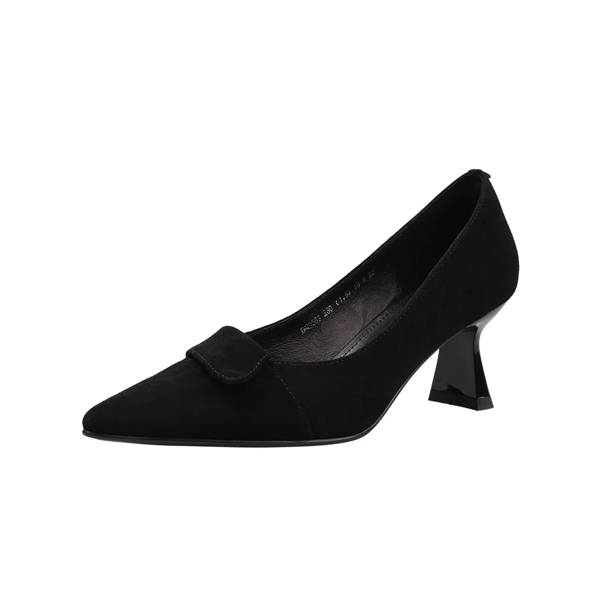 Arden Furtado 2025 Spring Sheep suede Pointed toe pull-on Chunky heels Pumps Large size commute Shallow Single shoe