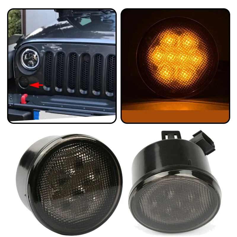 LED Front Turn Signal Lights for Jeep Wrangler JK 2007-2018 Smoked Grill Fender Marker Indicator Lamp Car Accessories 12V