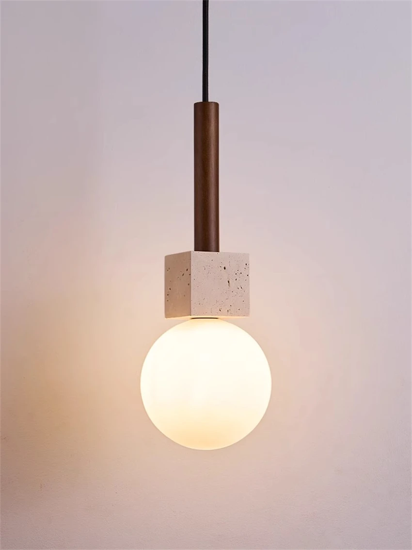 Walnut marble pendant lights bedroom bedside lamps wabi-sabi retro single-head dining room island aisle designer hanging lights