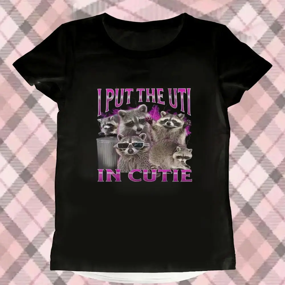 Funny Raccoon Meme Graphic T-Shirt Women Summer Short Sleeve I Put The Uti in Cutie Print Vintage Tops Female Casual Fashion Tee