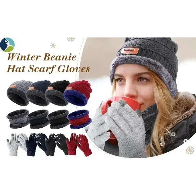 Winter Beanie Ski Hiking Hat for Men Fleece Scarf Women Knitted Hat Warm Caps Thick Wool Neck Warmer Scarf Mask Skullies Beanies