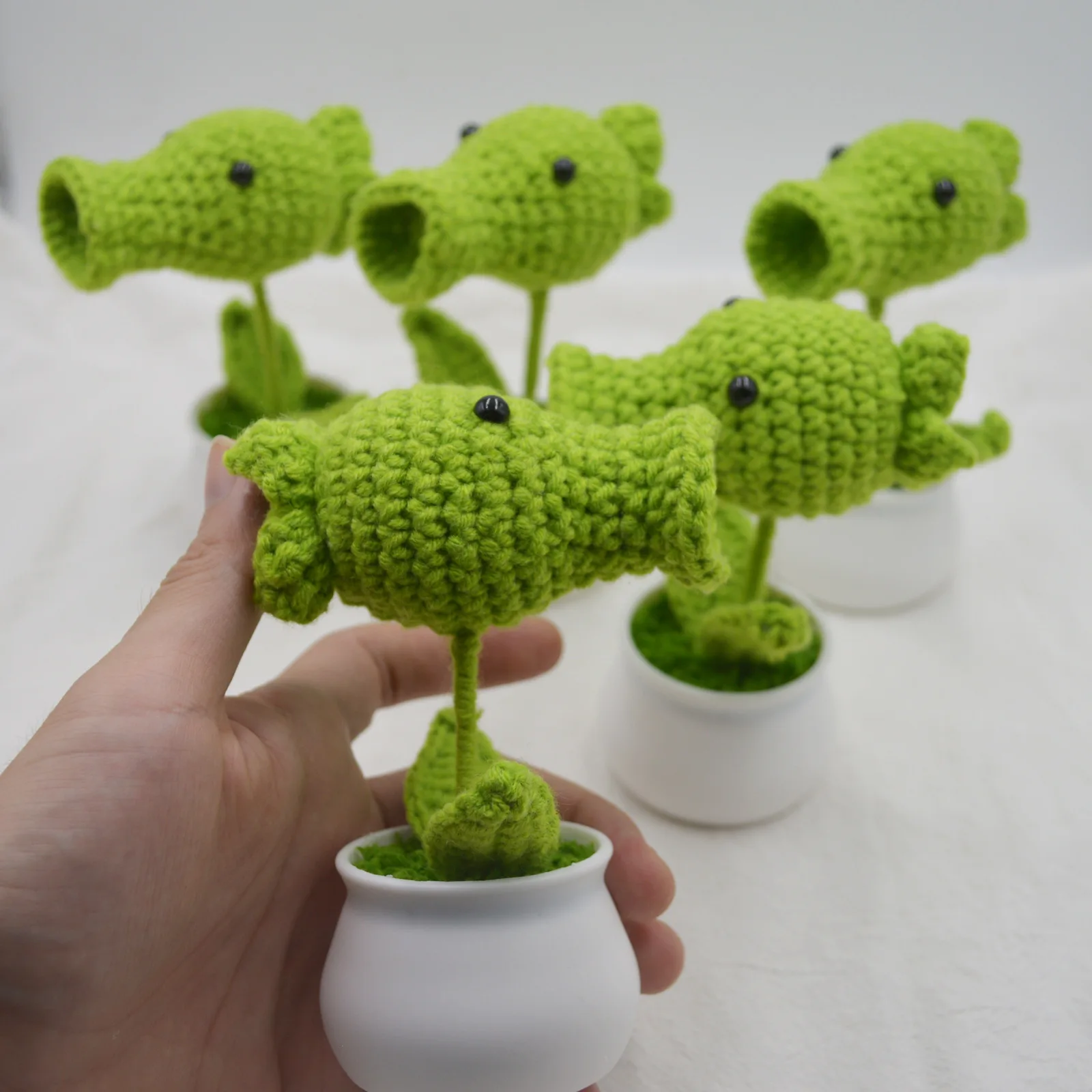 Pea Archer Potted Plant Hand Crocheted Small Potted Plant Bedroom Office Desktop Car Ornament artificial plants