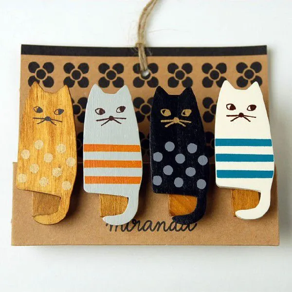 4PCS/LOT Freeshipping New lovely cat  Wooden Clip Bag Paper Clip Special Gift Fashion