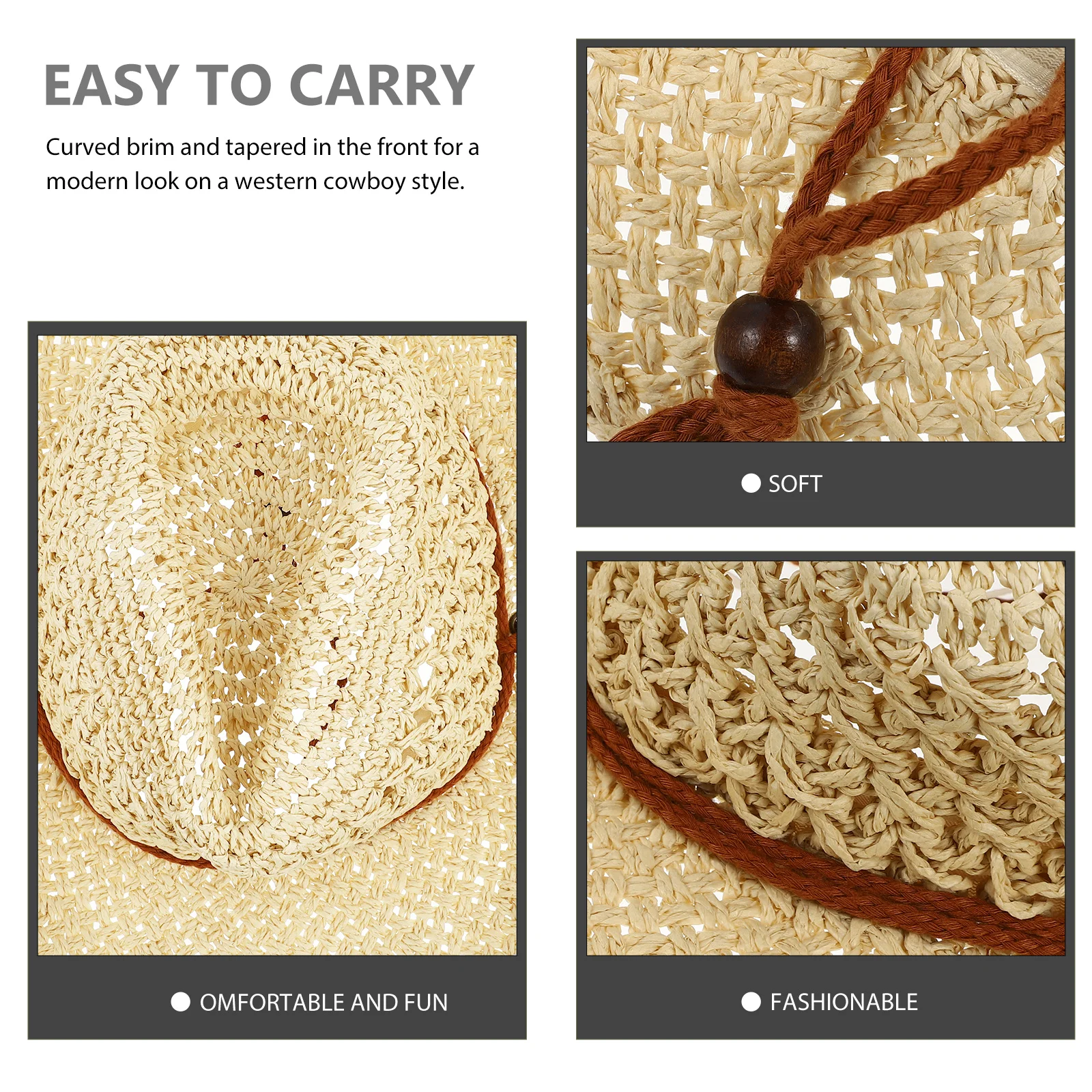 

1pc Sun Protection Straw Hat Western Style Beach Summer Outdoor Wear Lightweight Breathable Cowgirl Wide Brim Hat