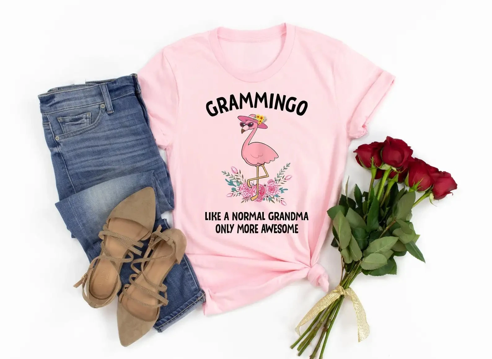 Cute Grandma/Grandmother women's T-shirt Funny Flamingo Grammingo Like A Normal Grandma Only More Awesome Tee Top women clothing