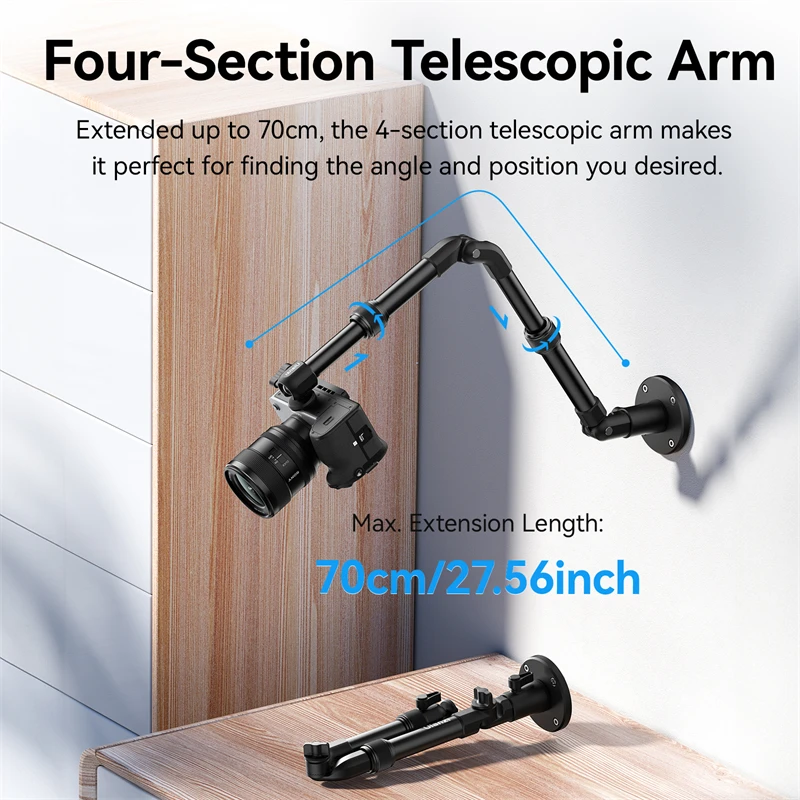 Ulanzi ZJ04 Magic Arm Camera Wall Mount for Camera 2KG Load Angle Length Adjustable Wall Magic Arm