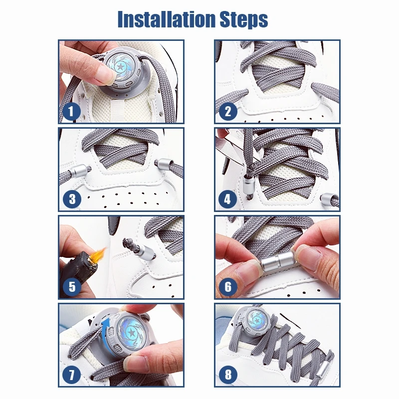 أربطة أحذية أوتوماتيكية بدون ربطة عنق مع إبزيم دوار للأحذية الرياضية الكاجوال رباط حذاء مسطح للبالغين والأطفال سهل الارتداء على أربطة الأحذية الرياضية
