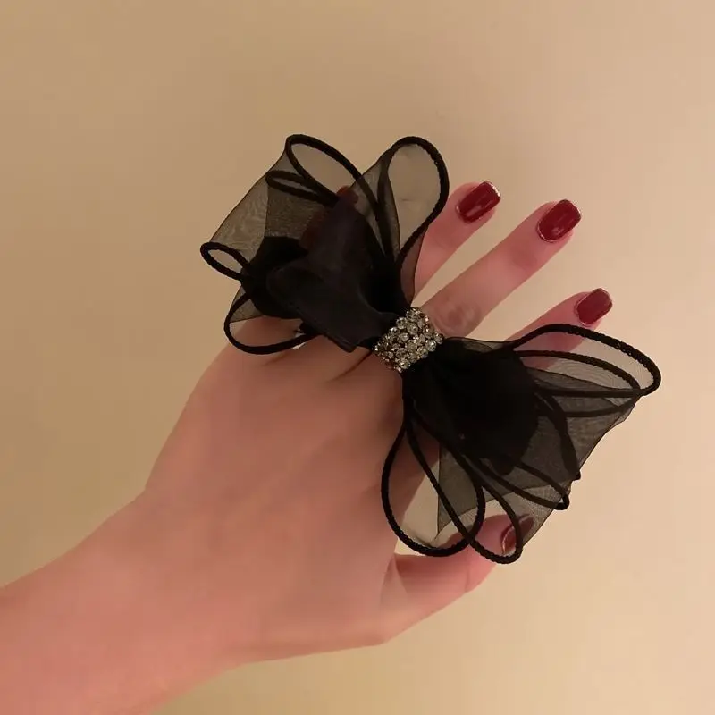 Chouchous pour cheveux avec nœud en strass pour femmes, bandes élastiques pour cheveux, ruban, accessoires queue de cheval pour filles, nouvelle collection