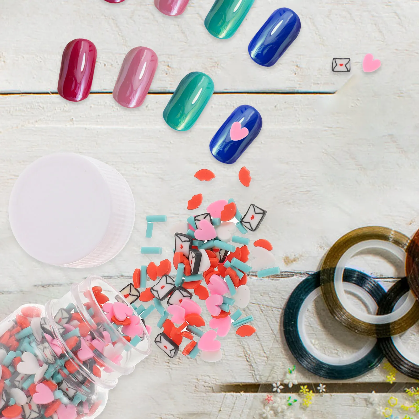 

12Pcs Polymer Clay Nail Charms for DIY Manicure Art Supplies Bright Colorful Mixed Style Nail Decorations for Natural Artificial