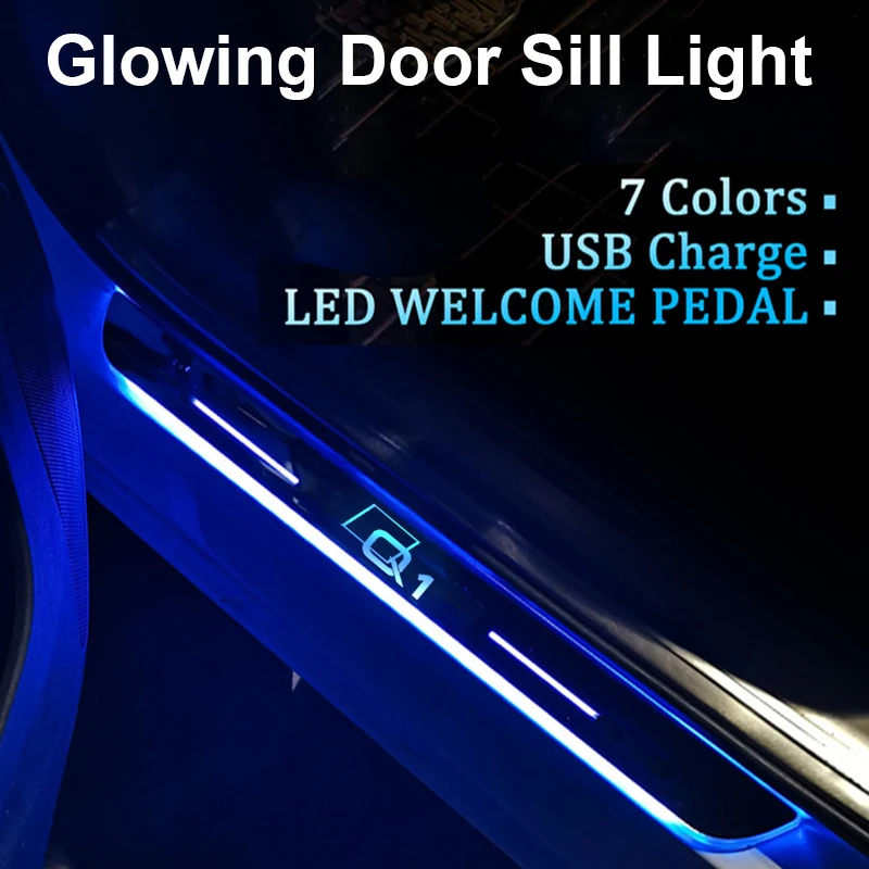 LED Illuminated Door Sill Welcome Light For Audi Q1 Badge Logo Projector Lamp Moving Scuff Plate Auto Interior Welcome Pedal