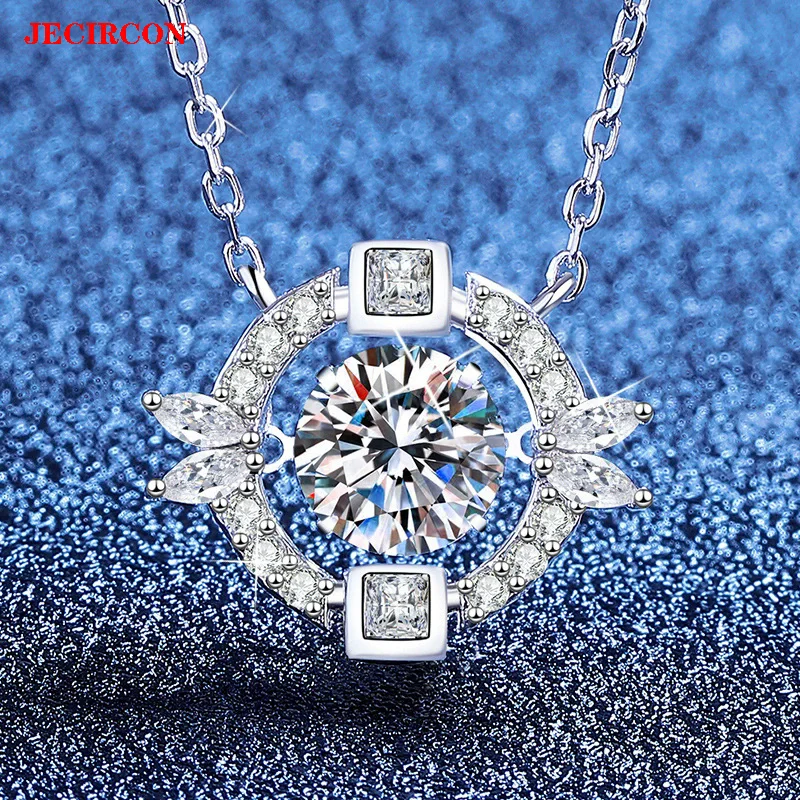 

JECIRCON 1 Carat Moissanite Pendant Necklace for Women S925 Sterling Silver Sparkling Center Stone Trendy for Daily & Party Wear