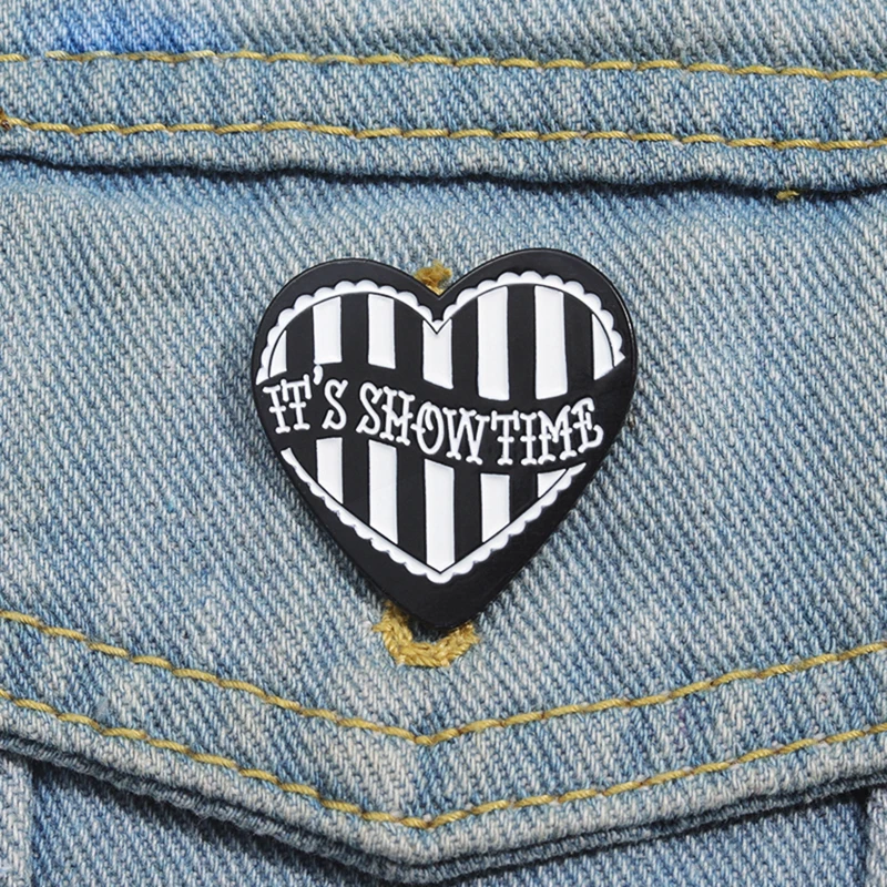 Showtime Pines Lapel Badges Punk Gothic Jewelry Gift for Kids Friends Black White Stripe Enamel  Brooch Custom It's