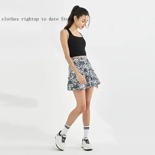 Yoga Printed Short Skirt+Yoga Bra Two-Piece Set for Women Anti Glare Golf Summer Outdoor Badminton Tennis Skirt