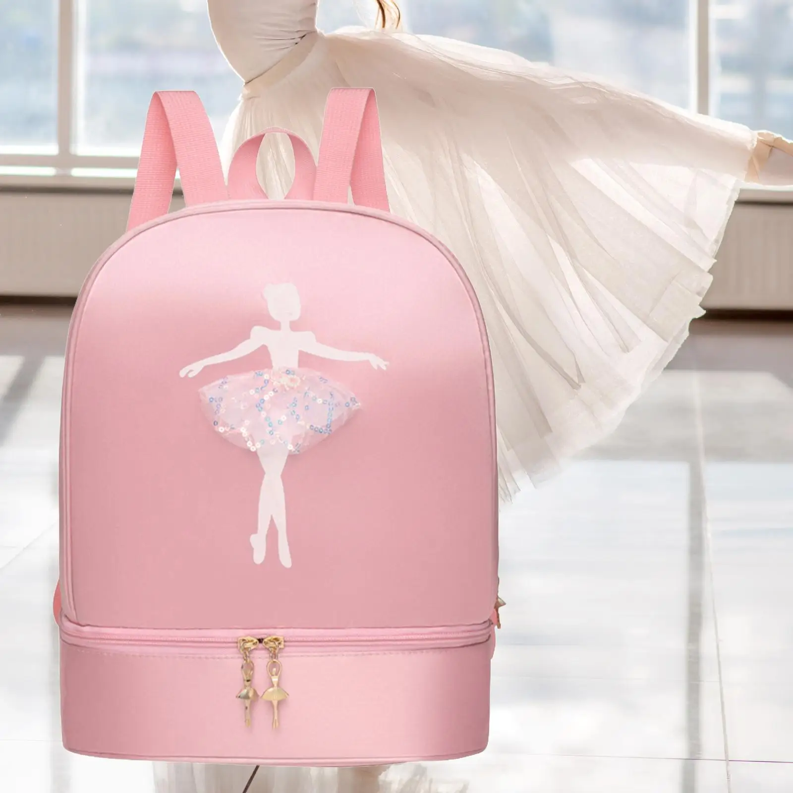 Ballet Dance Backpack Gym Bag Sweet Kids Backpack Handbag Durable Casual Daypack with Shoe Compartment for Gymnastics Sports