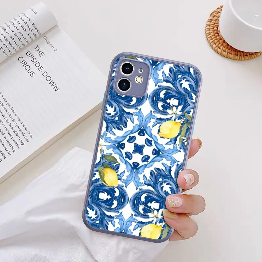 Mediterranean Lemon Phone Case For IPhone 14 X XR XS 7 8 Plus 11 12 13 Pro MAX 13mini Matte Shockproof Case