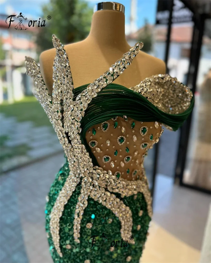 

Gorgeous Dark Green Beaded Formal Occasion Dress Unique Sparkly Crystal Stones Sequin Mermaid Evening Party Dress vestido gala