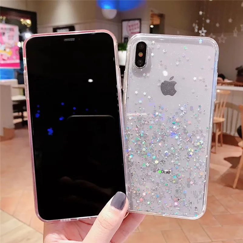 Luxury Glitter Sequins Clear Phone Case For iPhone 6 6S 7 8 Plus X XS Max XR 11 12 13 14 Pro Max SE2020 mini Soft Bling Cover