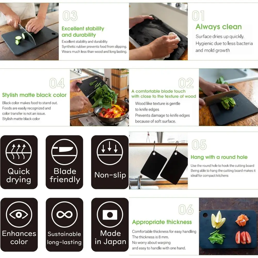 

Synthetic Rubber Cutting Board, Black, S, 10x6.8x0.3 inches, Made in Japan