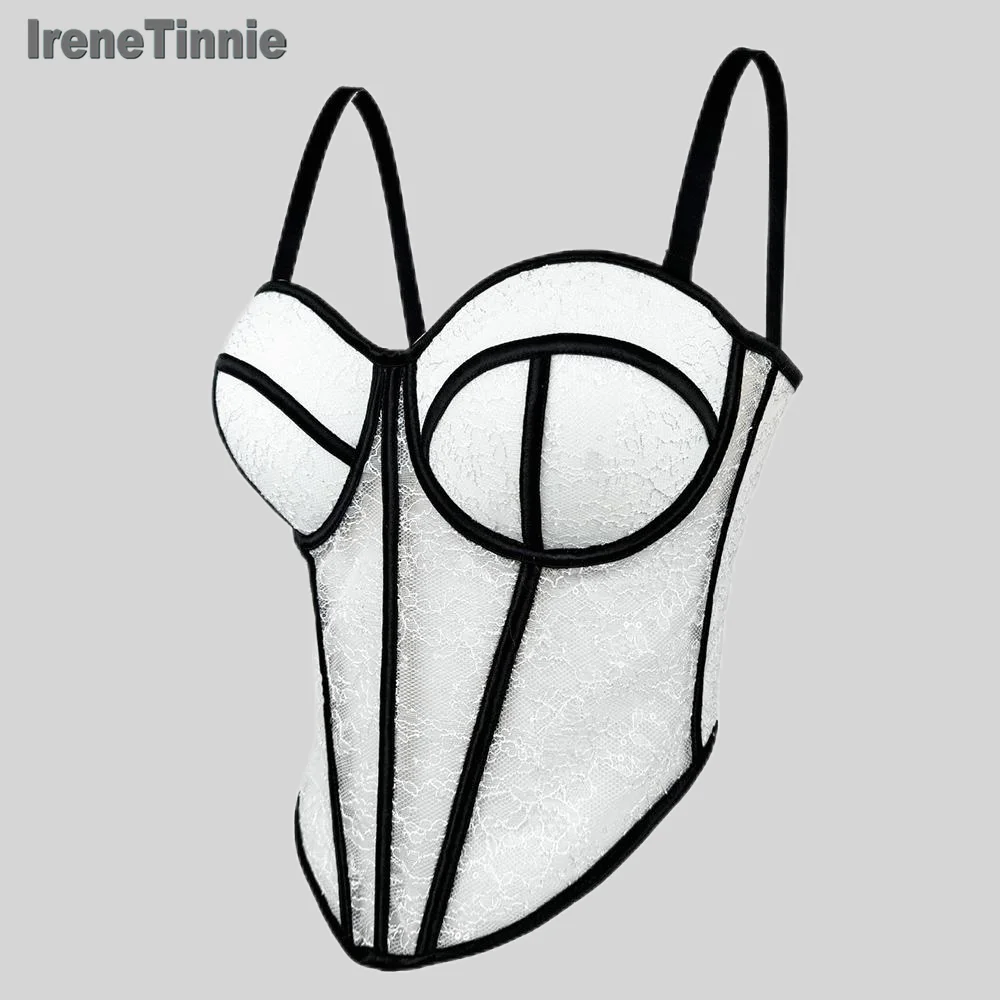 

IRENE TINNIE-Women's Mesh Transparent Corset, Waist Fishbone Bandage, Solid Color Bustier Corset, Sexy Tops, New Fashion, 2025