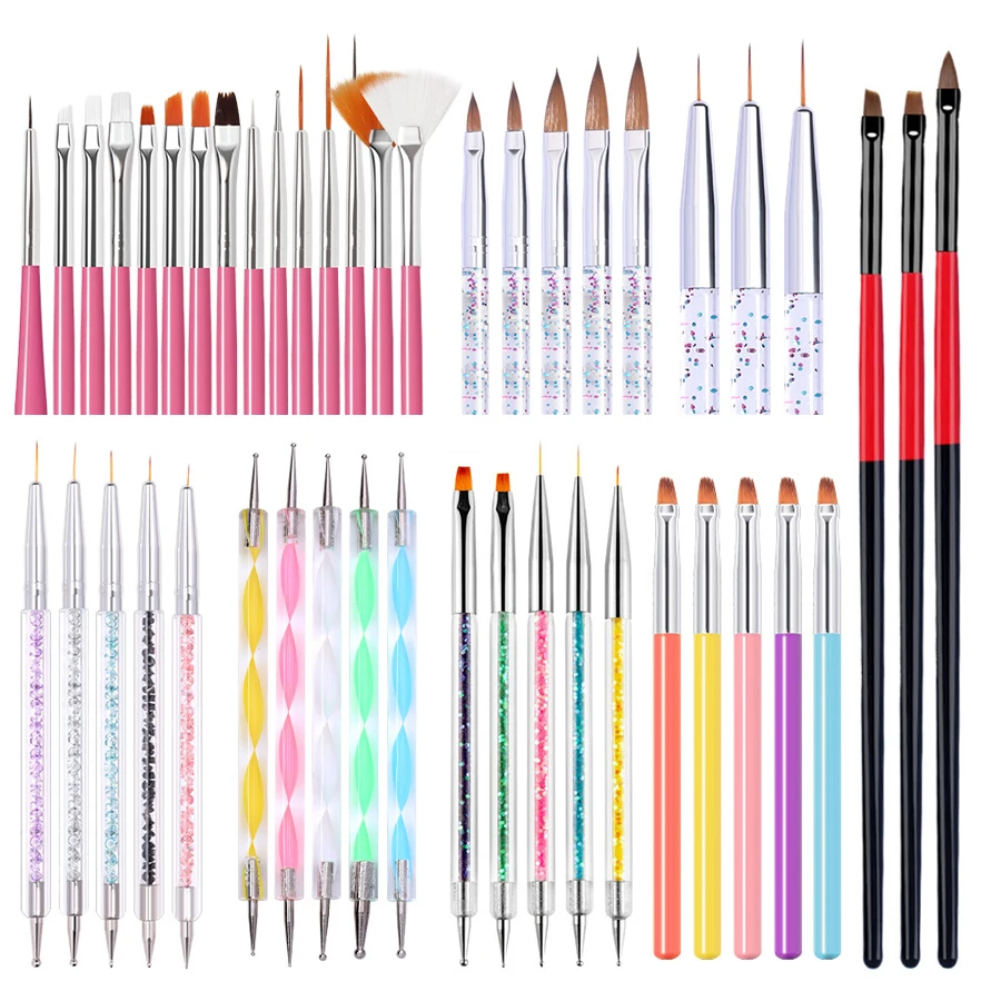 Nagelpinsel-Set, Nagelkunst-Design, Tipps, Zeichnen, Schnitzen, Punktieren, Nagelstift, flacher Liner für Acryl-Gel-Nagellack, Maniküre