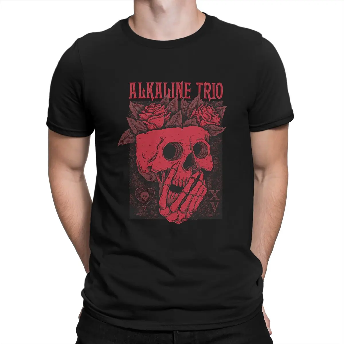 Alkaline Trio Creative TShirt for Men PUNK Rose  Skull Round Neck Pure Cotton T Shirt Hip Hop Gift Clothes OutdoorWear