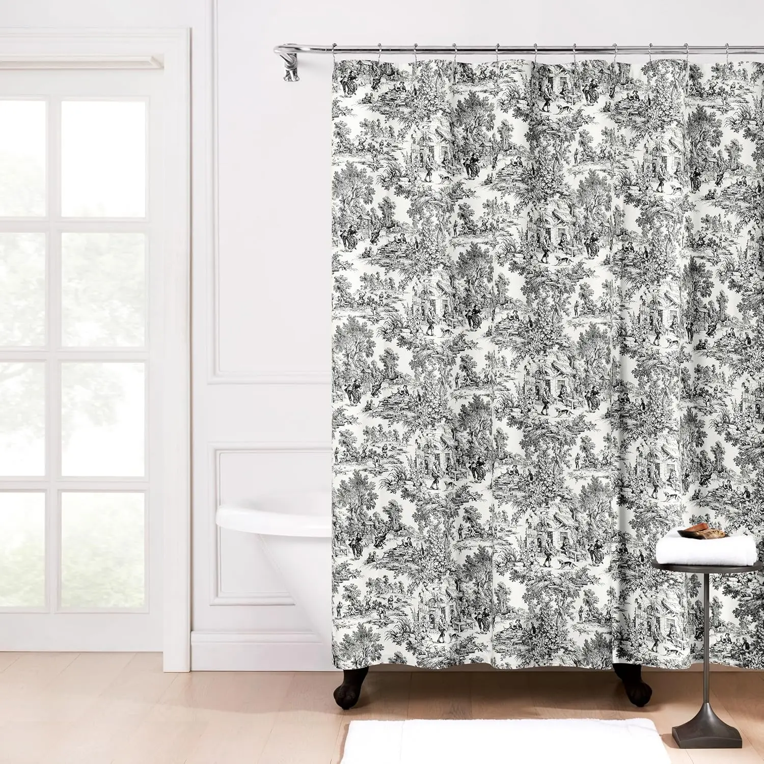 

Elegant Toile Shower Curtain, Black Bathroom Decor with 12 Button Holes for Easy Hanging, 70x72 Inches