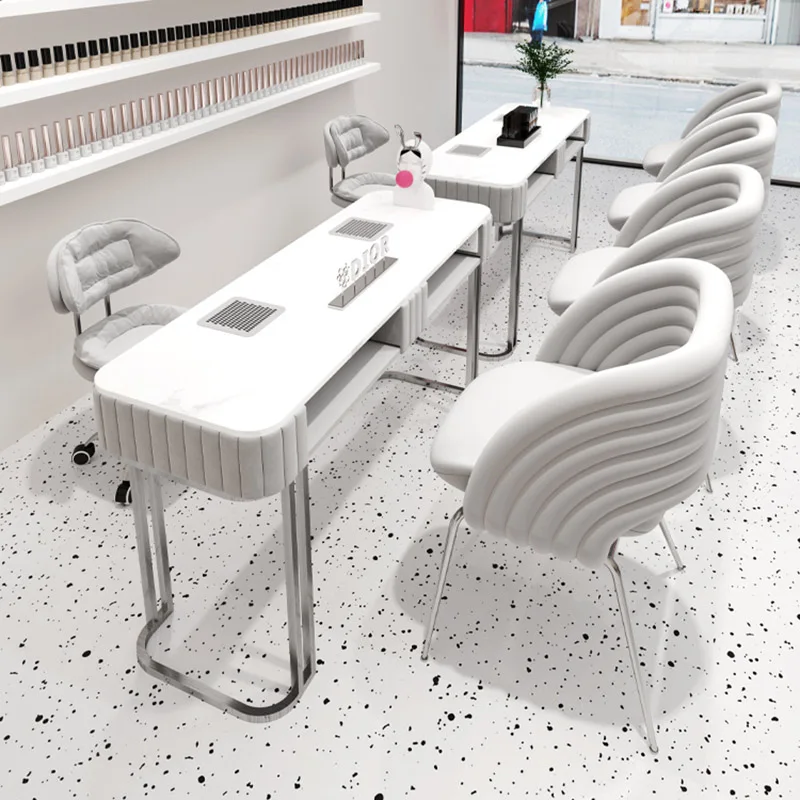 Mesa portátil para salón De manicura profesional, mueble moderno De color blanco, colector De polvo, MQ50NT