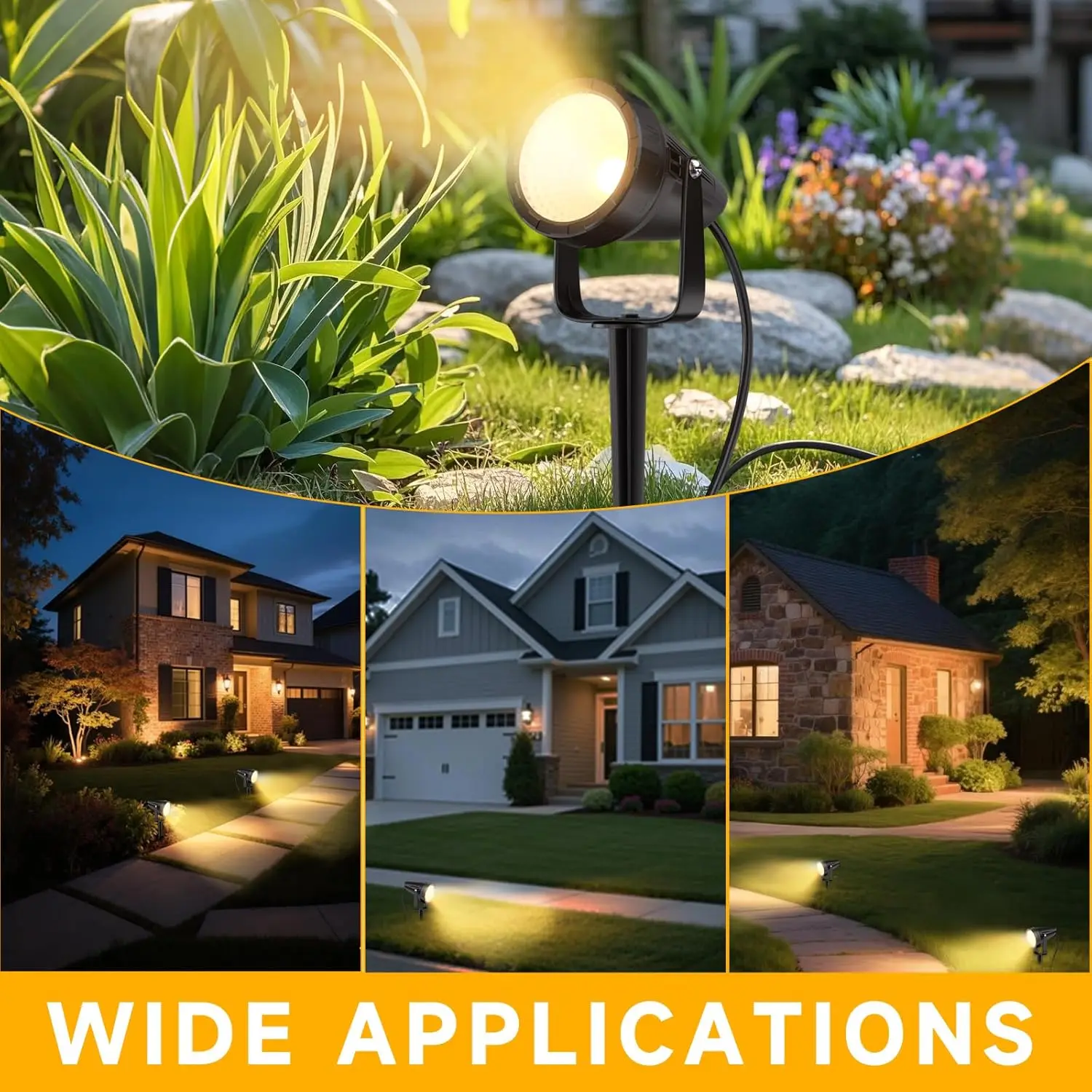 12-Pack Waterproof Outdoor Spot Lights, 7W10W Warm Landscape Lighting Kit with Connectors & Transformer for Yard, Garden, Tree