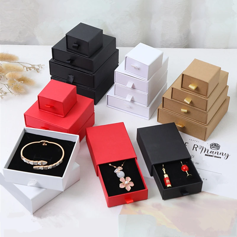 

Thick Kraft Paper Drawer Jewelry Packaging Box Greeting Card Necklace Bracelet Gift Display Case Boxes Cardboard Design