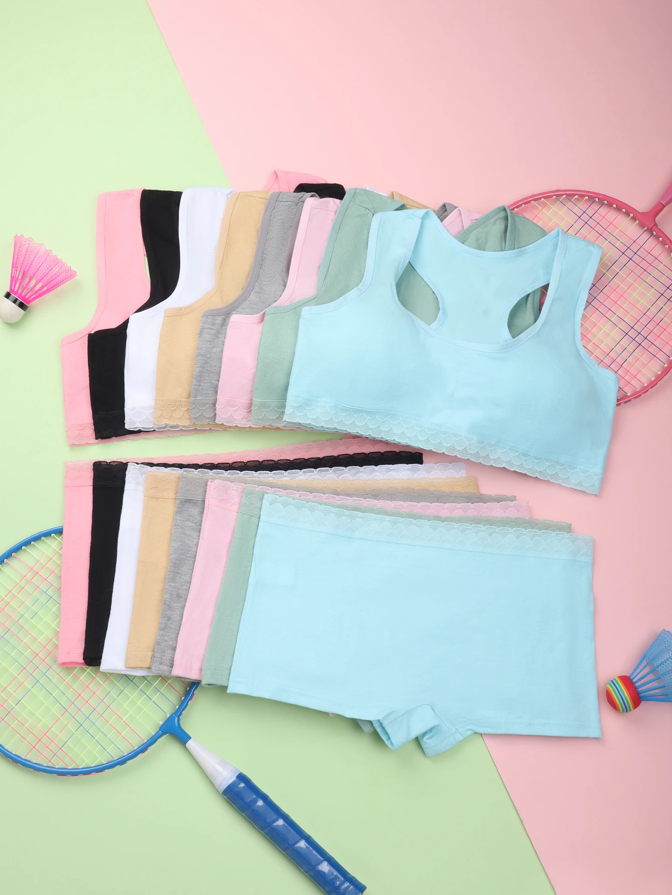 

4Sets Cotton Training Teenager Girls Bras 10-14 Years Teens Sport Underwear Summer Kids Girls Lace Vest Panties Set
