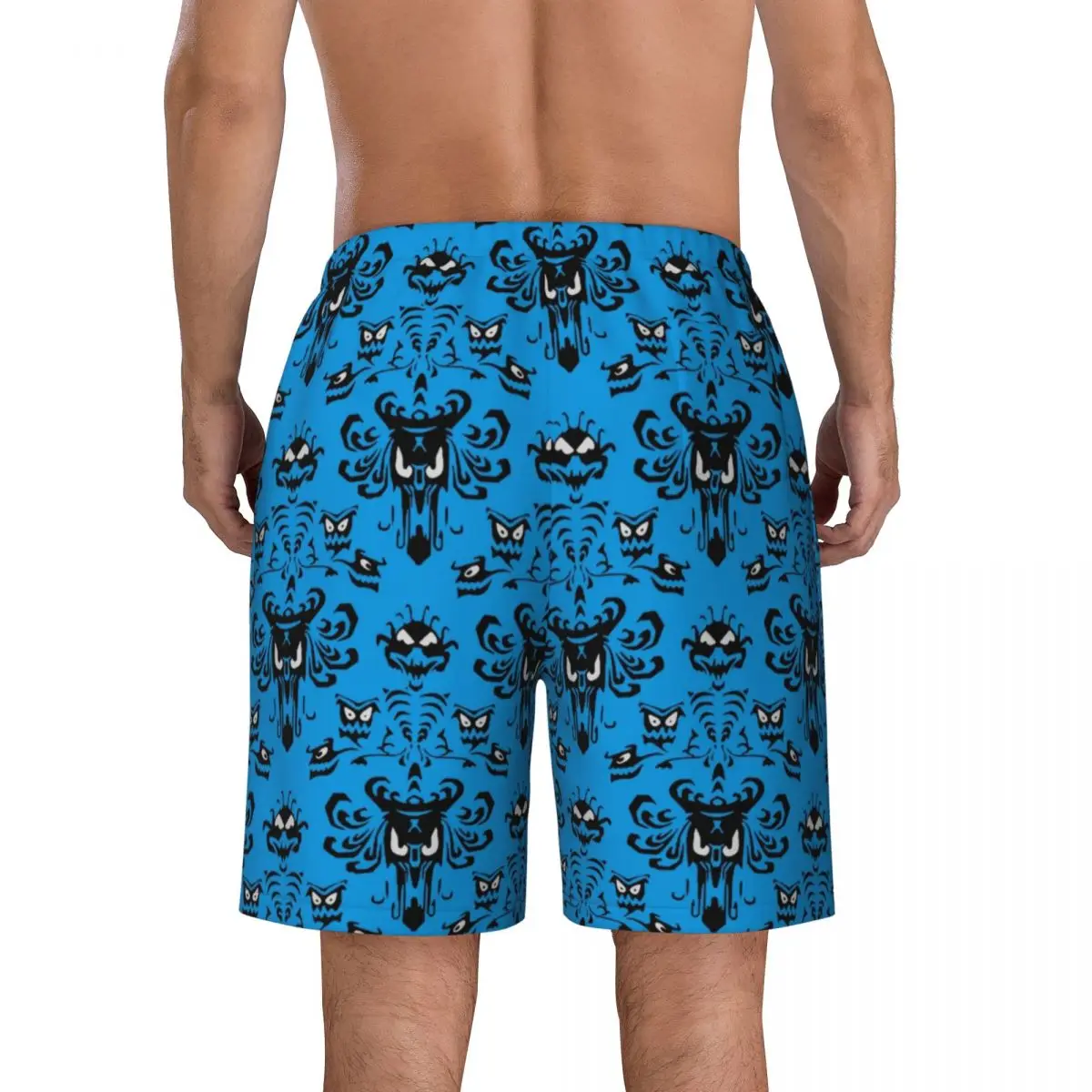 Custom Happy Haunted Swim Trunks Men Quick Dry Board Shorts Halloween Ghost Haunted Mansion Swimwear Suits Boardshorts