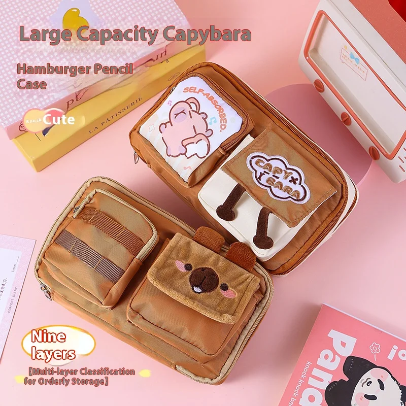 Cartoon Burger Capybara Pencil Case High Aesthetic Girls New Large Capacity Primary And Middle School Stationery Bag