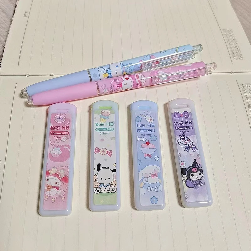 

Kawaii Sanrio Mechanical Pencil Kit Automatic Pencil Replacement Refill Kuromi Hello Kitty Stationary Set Student Supplies