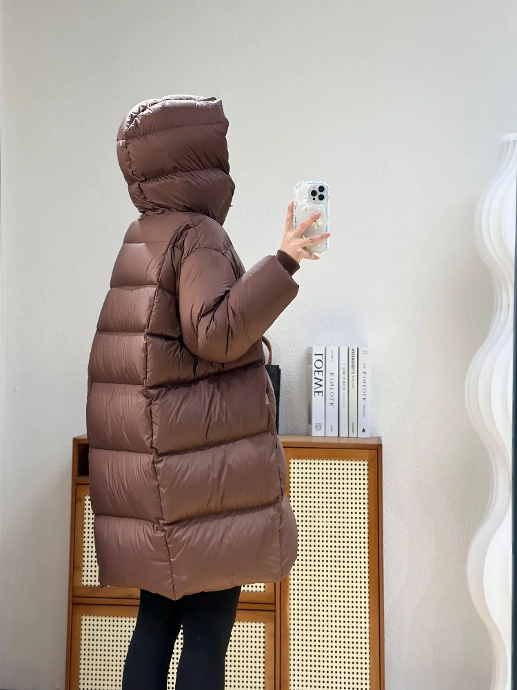 Windproof Hooded Long Down Coats 2024 Winter New Fashion 90% White Duck Down Woman Coat Thick Warm Loose Puffer Coat Outwear