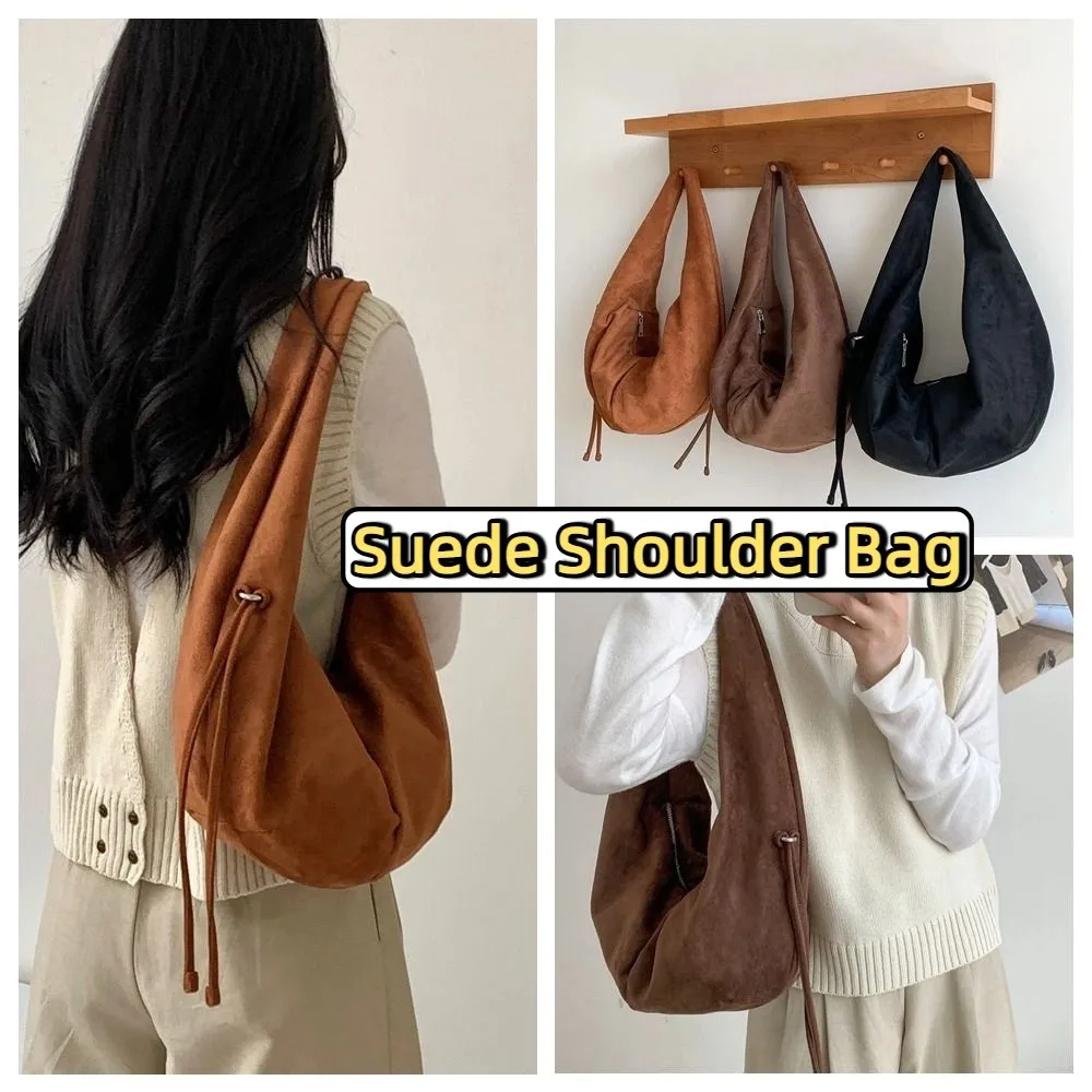 

Simple Handbag Suede Shoulder Bag Solid Color Large Capacity Hobo Bag Korean Style Fashion Tote Bag Holiday