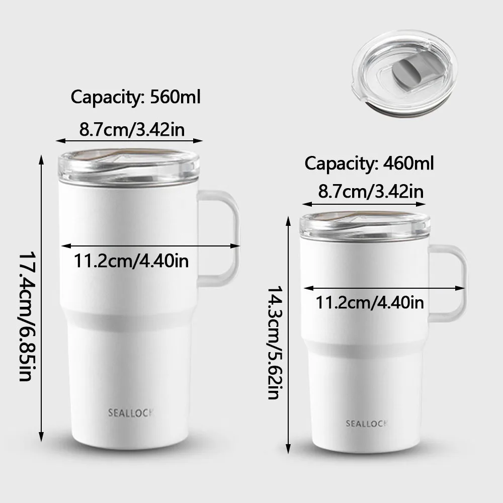 304 stainless steel water cup with handle, tea cup with lid, portable coffee cup, plastic office cup shell