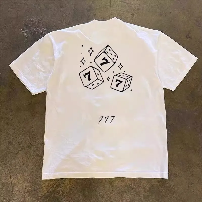 Xiao Chen Story Multi 260g Heavyweight Pure Cotton Short Sleeve T-Shirt Dice Design Simple Versatile Trendy Casual Wear