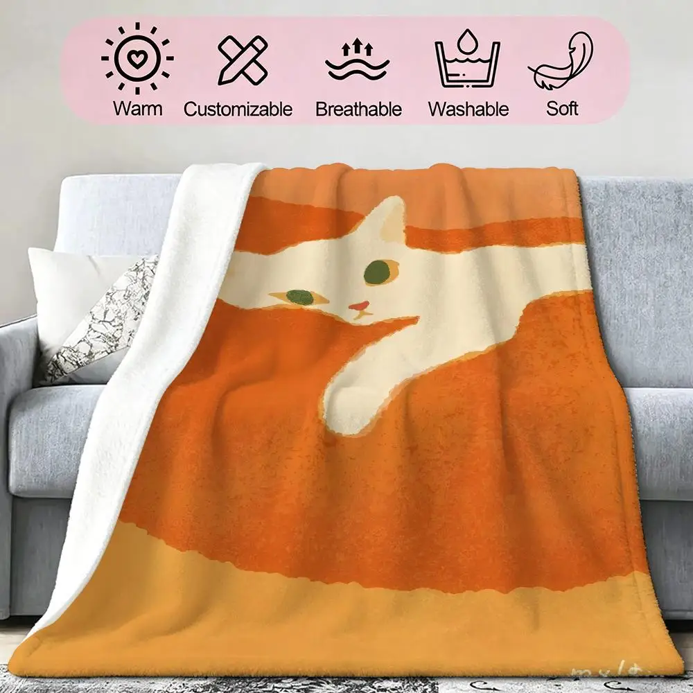 Funny Cute Cat Kids Gift Throw Soft Cozy Flannel Blanket for Couch Sofa Bed, Mid-Century Modern Art Lover Gift
