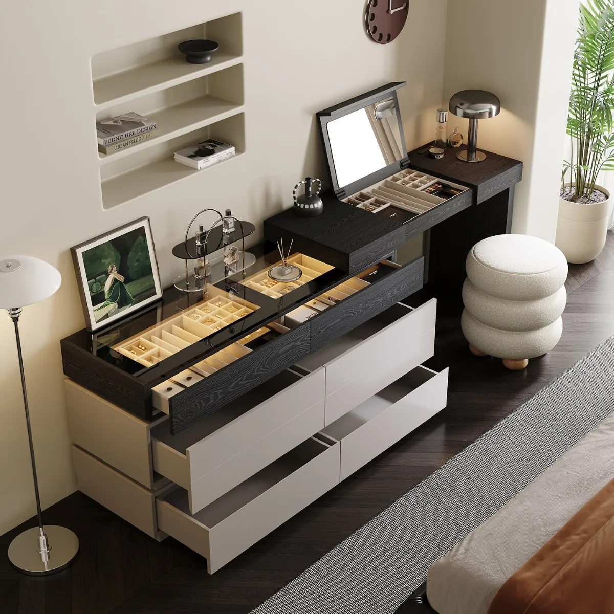 

Italian Dressing Table Girls Makeup Modern Luxury Dressing Table Bedroom Stool Chest of Drawers Storage Casa House Accessories