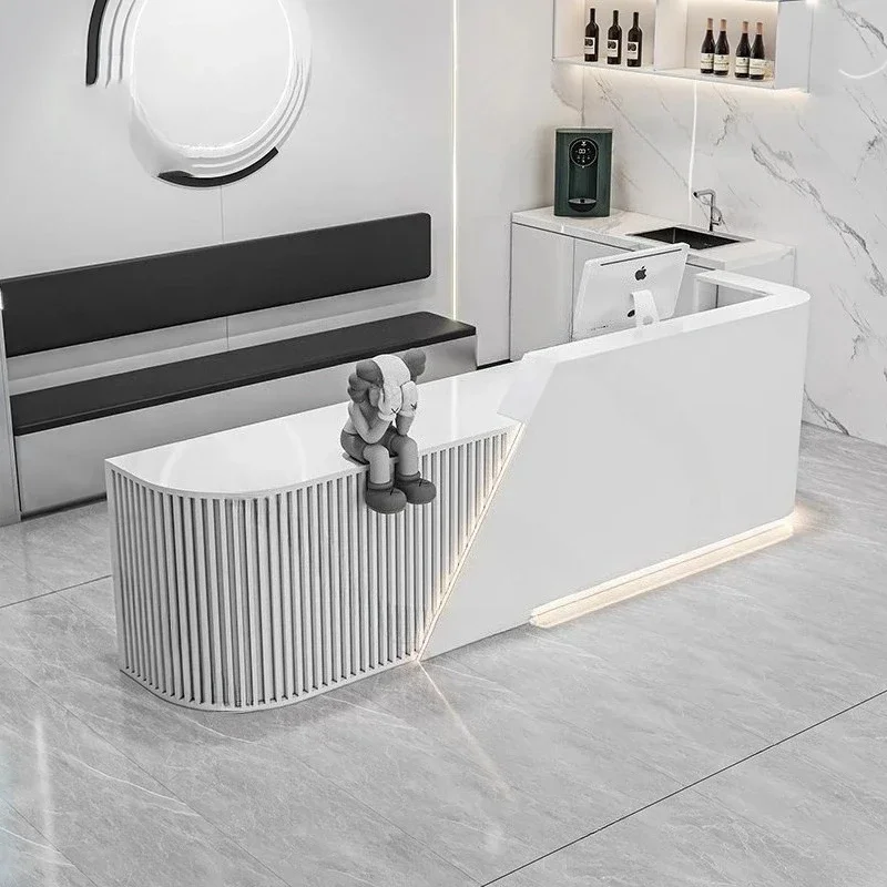 مكاتب استقبال فريدة من نوعها في الصالون، أرفف حديثة، مطعم أفضل مكاتب استقبال الشركة، تصميم أثاث طويل Escritorio العصري #5