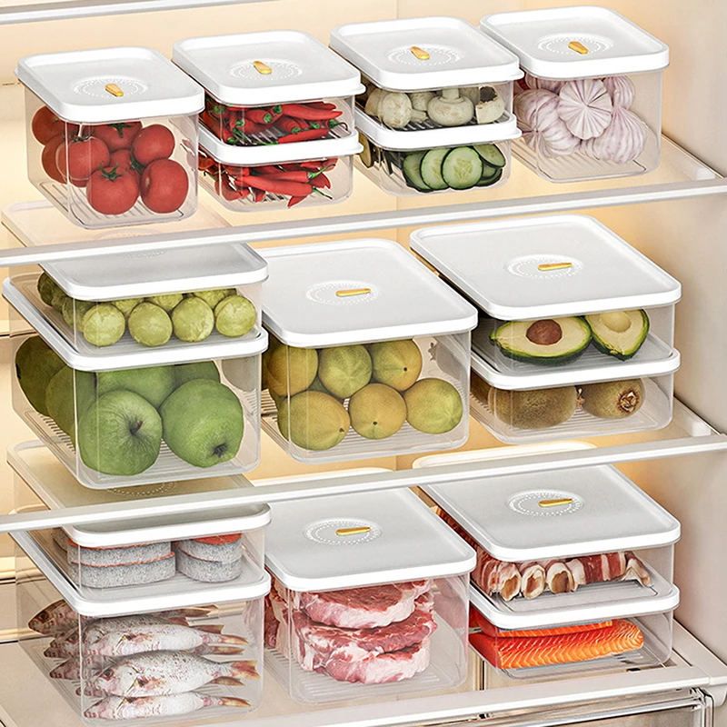 Refrigerator Sealed Fresh-Keeping Box Fruit Meat Freezing Storage Cans Kitchen Plastic Food Organizer Case Container Lunch Box