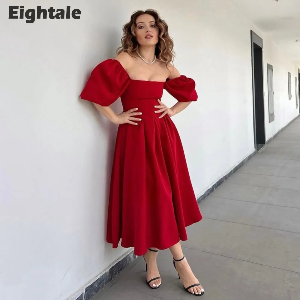 

Eightale Simple Evening Dress Short Sleeves Strethcy Satin Red Prom Dresses Backless Wedding Party Gowns Vestidos Fiesta Muje