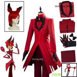 Hazbin Cosplay Costume para Adultos, Uniforme de Hotel, Uniforme, Jaqueta, Calças, Fato Vermelho, Anime, Halloween, Adulto, Homens