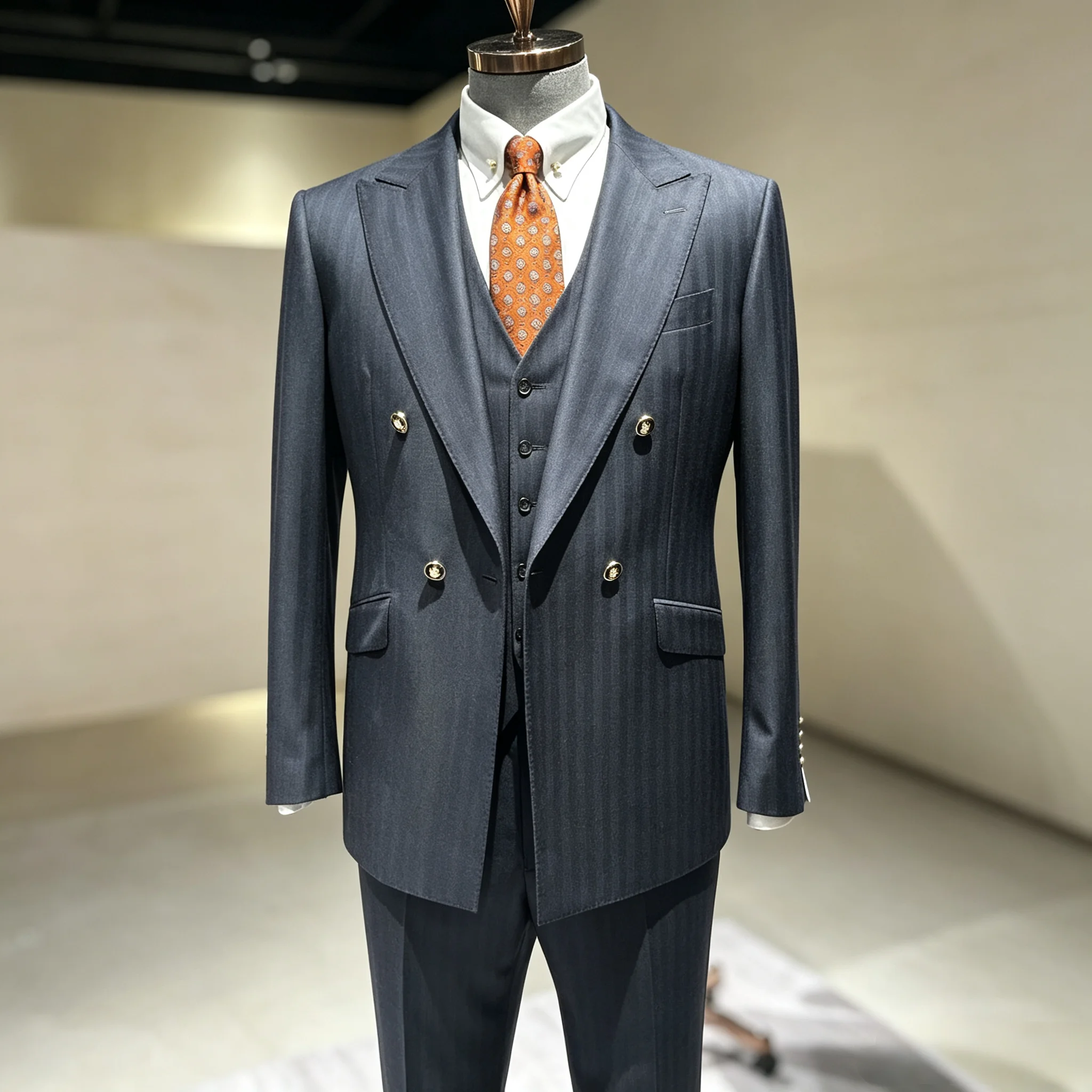 Men's Striped Double Breasted Suit Peaked Lapel Slim Fit Jacket  Casual & Groom Wedding Business Office Formal Wear