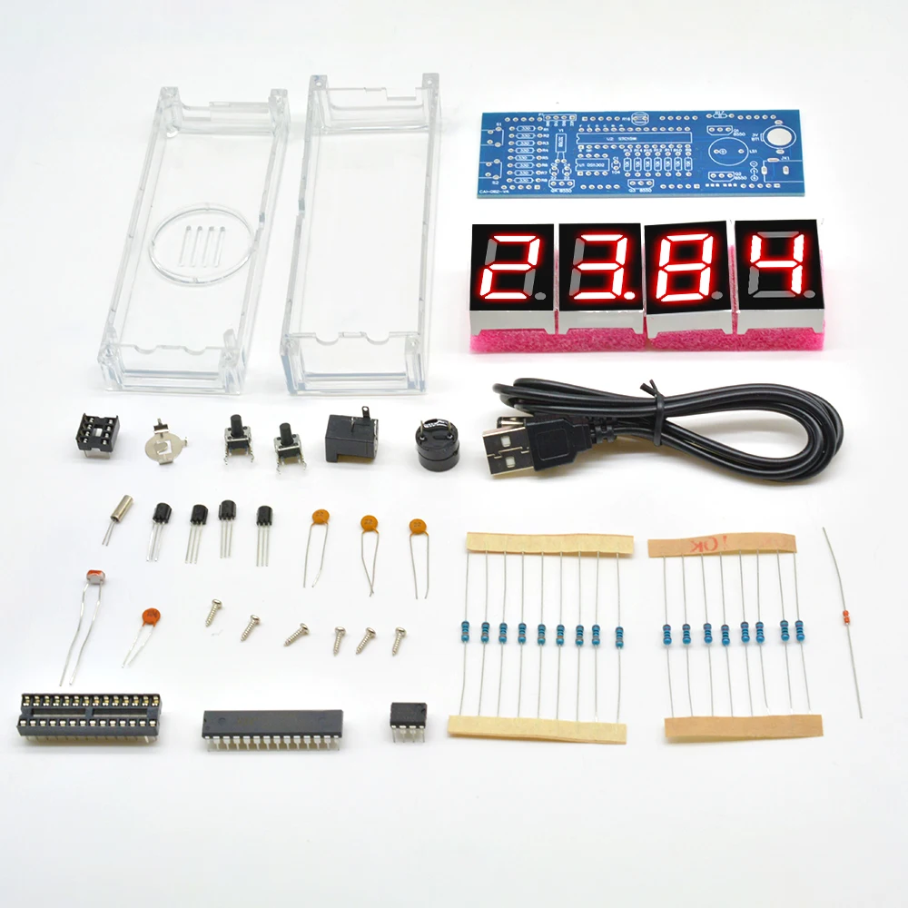 Electronic Clock DIY KIT LED Microcontroller Kit Digital Clock Time Light Control Temperature Thermometer Diy Electronic Kit