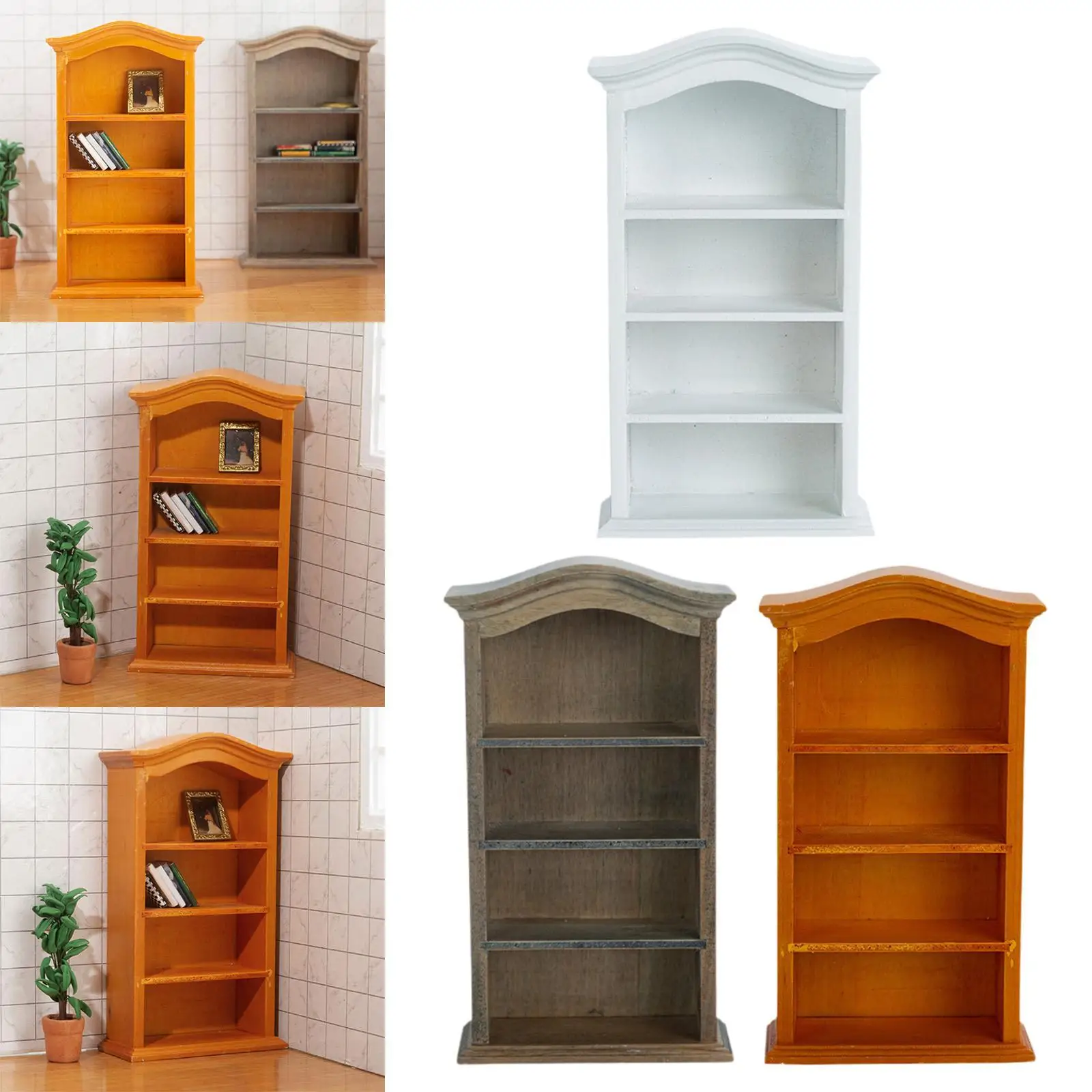 Puppenhaus-Miniatur-Bücherregal, 4 Etagen, Maßstab 1:12, 1:6, Puppenhaus-Zubehör, handgefertigt, stabiler Schrank, Puppenhaus-Bücherregal aus Holz